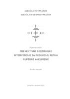 Preventivne sestrinske intervencije za redukciju rizika rupture aneurizme