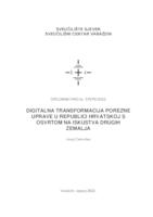 prikaz prve stranice dokumenta Digitalna transformacija Porezne uprave u Republici Hrvatskoj s osvrtom na iskustva drugih zemalja
