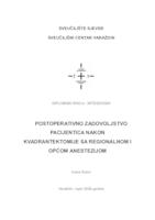 prikaz prve stranice dokumenta Postoperativno zadovoljstvo pacijentica nakon kvadrantektomije s regionalnom i općom anestezijom